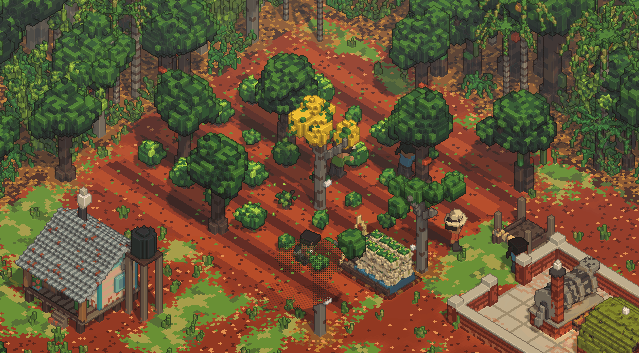 Pickers among the yerba rows under the trees, bundles of leaf on the platform by the shed.